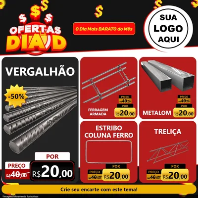 Modelo de Rede Social para Feed Facebook com o tema Ofertas Dia D para Ferragens