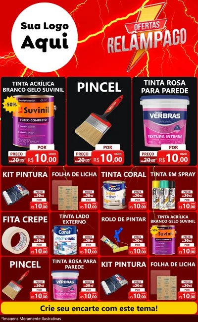 Modelo de Encarte para Encarte Grande com o tema Ofertas Relâmpago para Tintas e Ferramentas