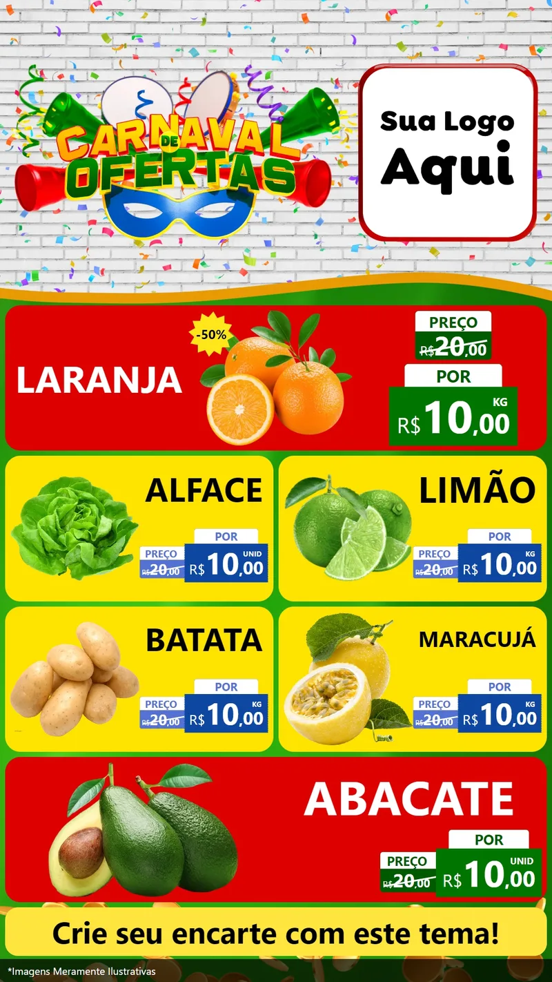 Modelo de TV para TV Vertical com o tema Carnaval de Ofertas para Hortifrúti