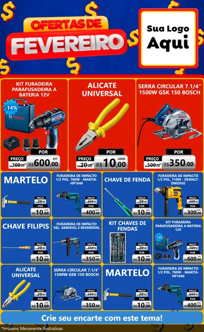 Modelo de Encarte para Encarte Grande com o tema Ofertas de Fevereiro para Maquinas e Ferramentas