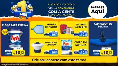 Modelo de TV para TV Horizontal com o tema Um Mês de Aniversário para Produtos para Piscina