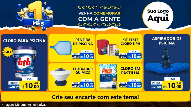 Modelo de TV para TV Horizontal com o tema Um Mês de Aniversário para Produtos para Piscina