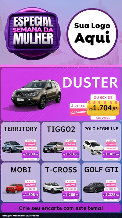 Modelo de Rede Social para Stories com o tema Especial Semana da Mulher para Concessionaria de Carros