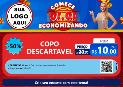 Modelo de Cartaz para Cartaz A4 Horizontal com o tema Comece 1º de Janeiro Economizando para Embalagens