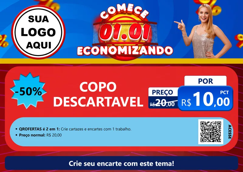 Modelo de Cartaz para Cartaz A4 Horizontal com o tema Comece 1º de Janeiro Economizando para Embalagens