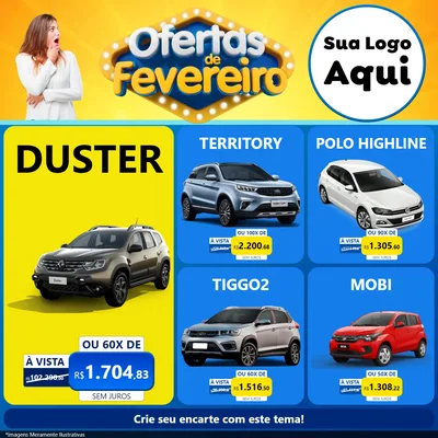 Modelo de Rede Social para Feed Facebook com o tema Ofertas de Fevereiro para Concessionaria de Carros