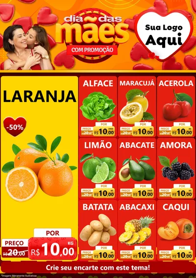 Modelo de Encarte para Encarte A4 Vertical com o tema Dia das Mães com Promoção para Hortifrúti