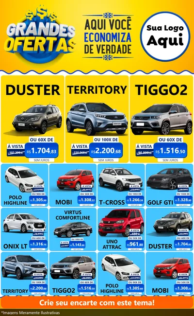 Modelo de Encarte para Encarte Grande com o tema Grandes Ofertas para Concessionaria de Carros