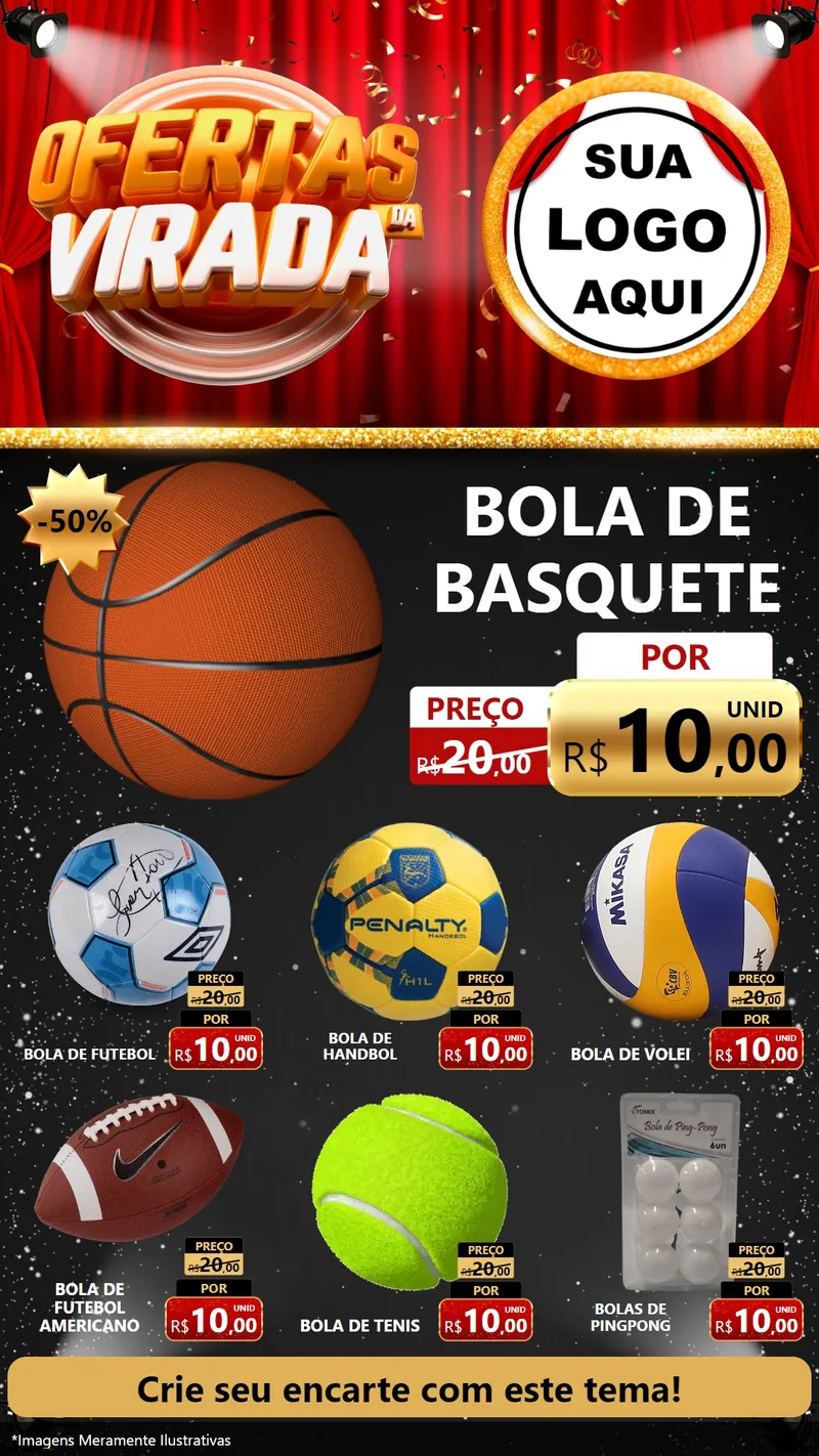 Modelo de Rede Social para Stories com o tema Ofertas da Virada para Artigos Esportivos