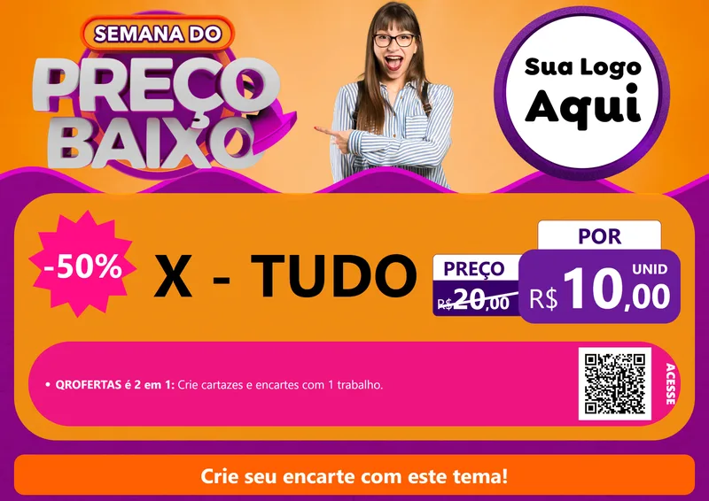 Modelo de Cartaz para Cartaz A4 Horizontal com o tema Semana do Preço Baixo para Hamburgueria