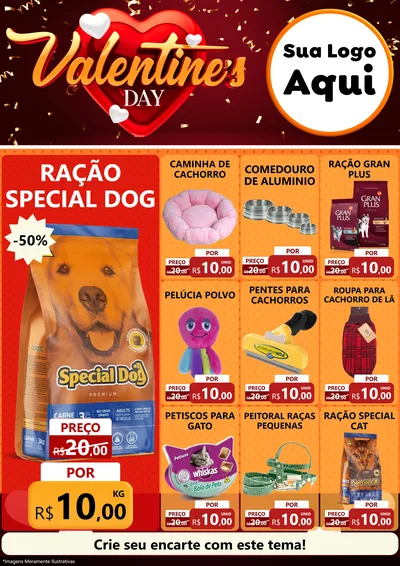 Modelo de Encarte para Encarte A4 Vertical com o tema Valentine's Day para Pet Shop
