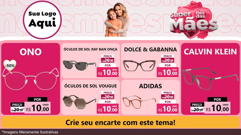 Modelo de TV para TV Horizontal com o tema Super Dia Das Mães para Óticas