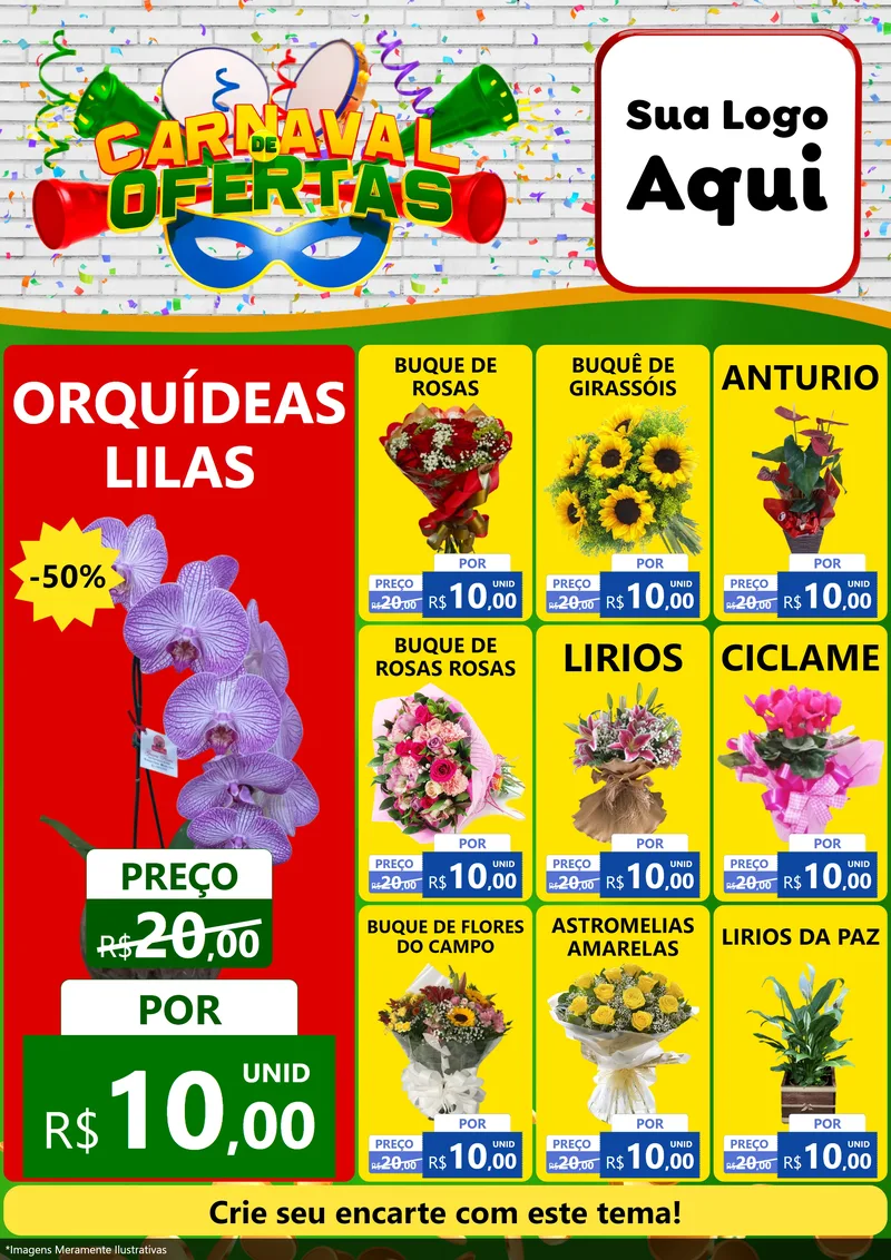 Modelo de Encarte para Encarte A4 Vertical com o tema Carnaval de Ofertas para Floricultura e jardim