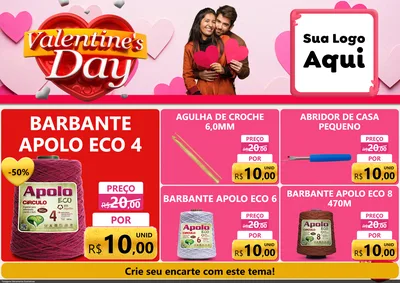 Modelo de Encarte para Encarte A4 Horizontal com o tema Valentine's Day para Armarinho e Aviamentos