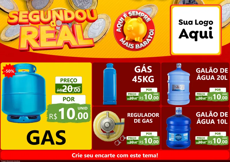 Modelo de Encarte para Encarte A4 Horizontal com o tema Segundou do Real para Água e gás