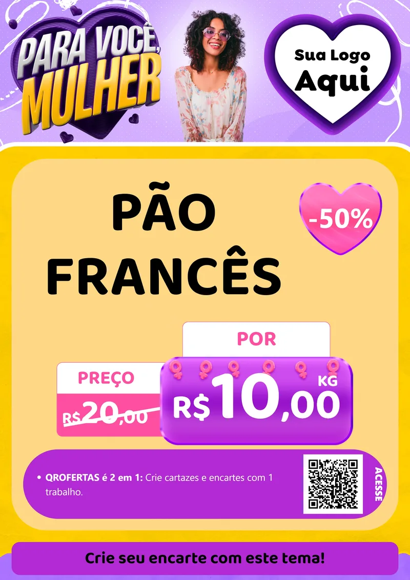 Modelo de Cartaz para Cartaz A4 Vertical com o tema Para Você, Mulher para Padaria