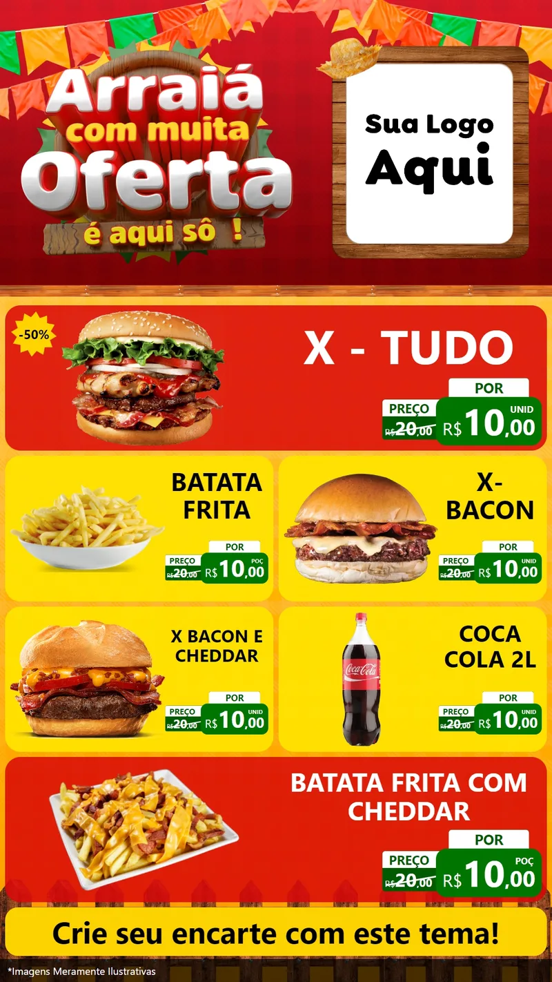 Modelo de TV para TV Vertical com o tema Arraiá Com Muita Oferta - É Aqui Sô! para Hamburgueria