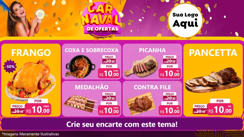 Modelo de TV para TV Horizontal com o tema Carnaval de Ofertas para Assados