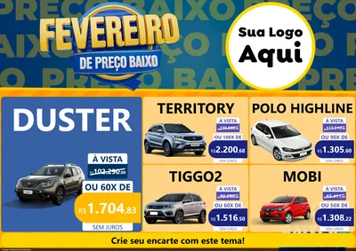Modelo de Encarte para Encarte A4 Horizontal com o tema Fevereiro de Preço Baixo para Concessionaria de Carros