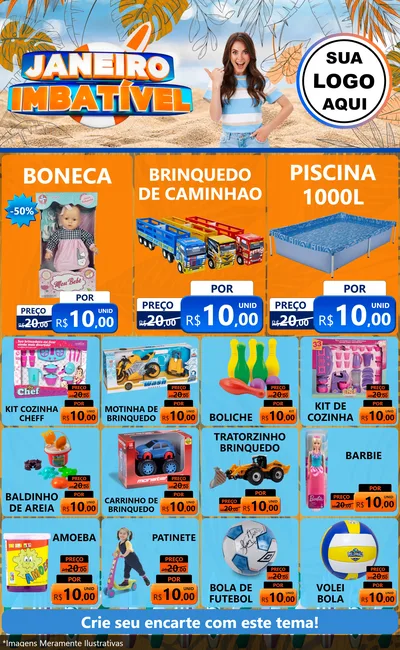 Modelo de Encarte para Encarte Grande com o tema Janeiro Imbatível para Brinquedos
