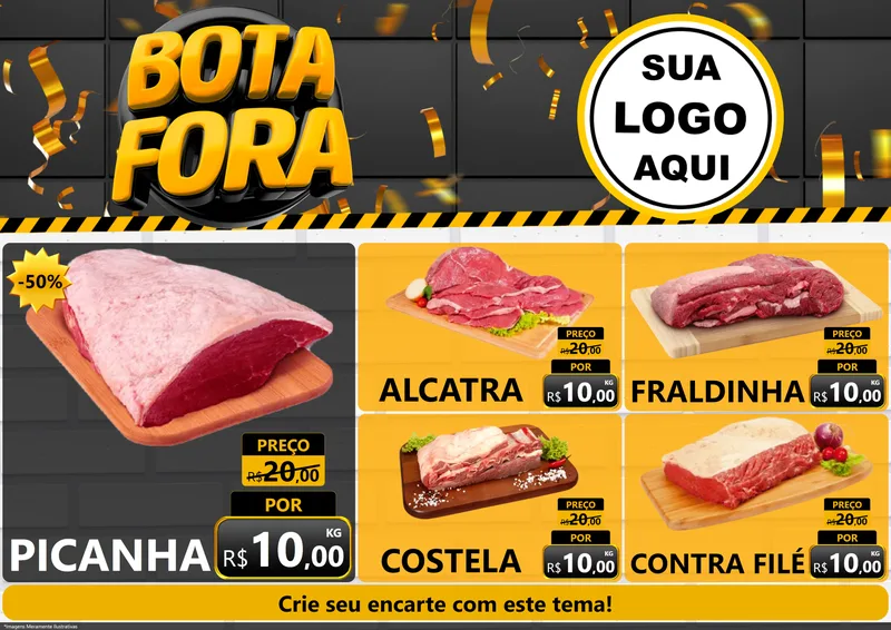 Modelo de Encarte para Encarte A4 Horizontal com o tema Bota Fora para Açougue