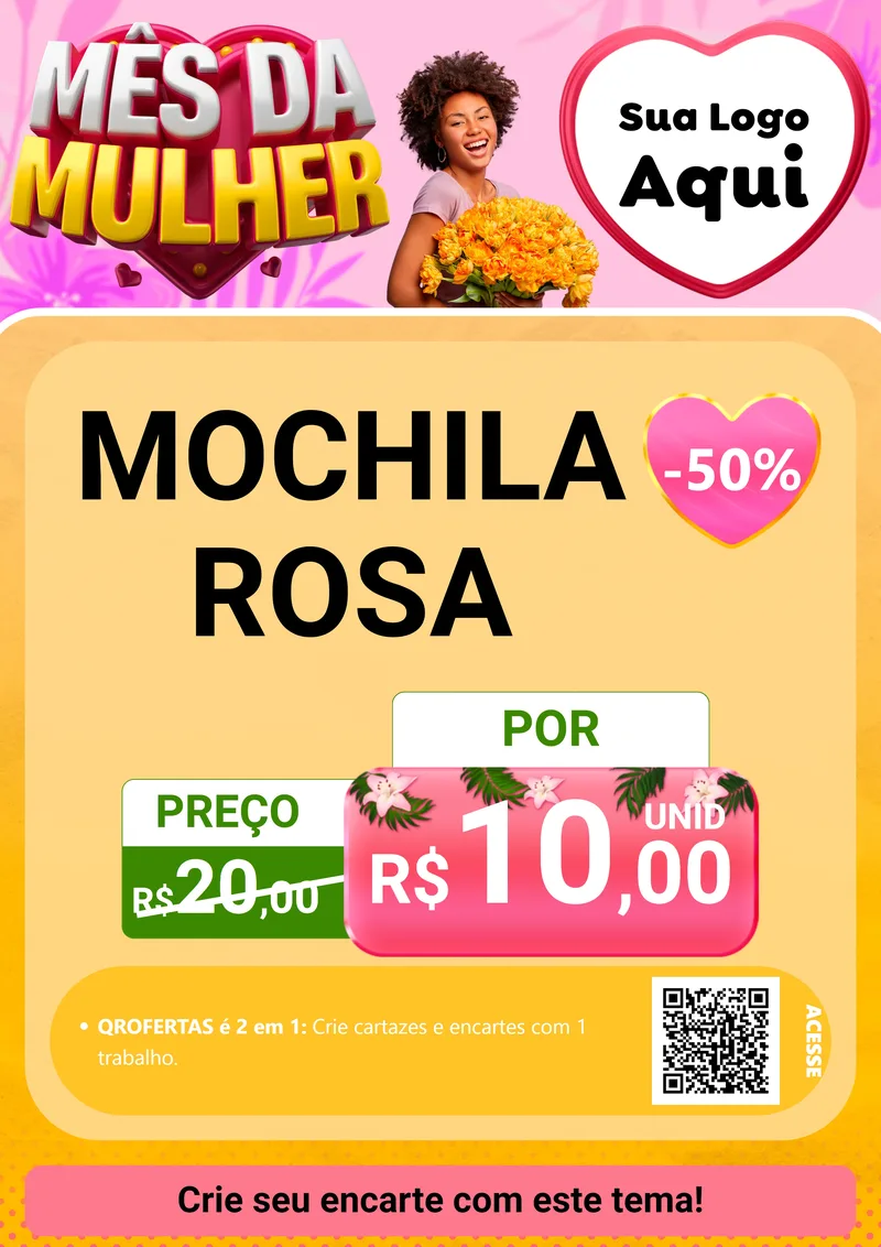 Modelo de Cartaz para Cartaz A4 Vertical com o tema Mês da Mulher para Papelaria