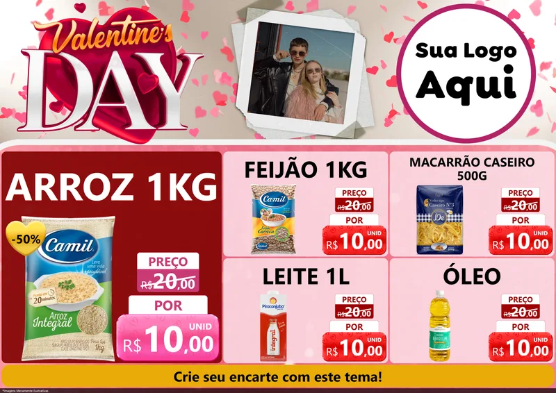 Modelo de Encarte para Encarte A4 Horizontal com o tema Valentine's Day para Supermercado