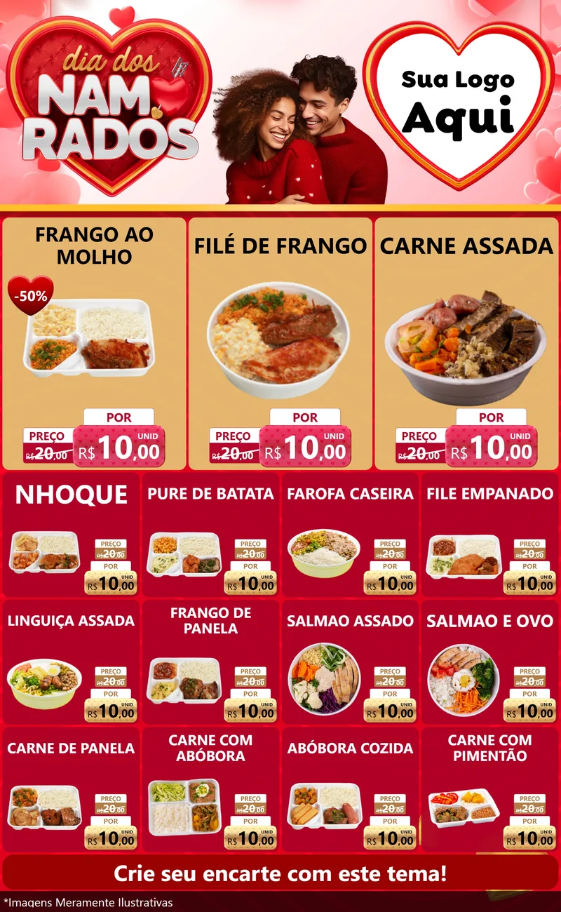 Modelo de Encarte para Encarte Grande com o tema Dia dos Namorados para Restaurante
