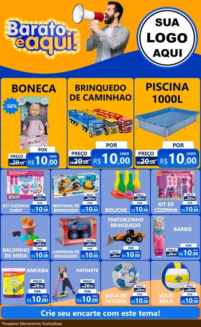 Modelo de Encarte para Encarte Grande com o tema Barato é aqui para Brinquedos