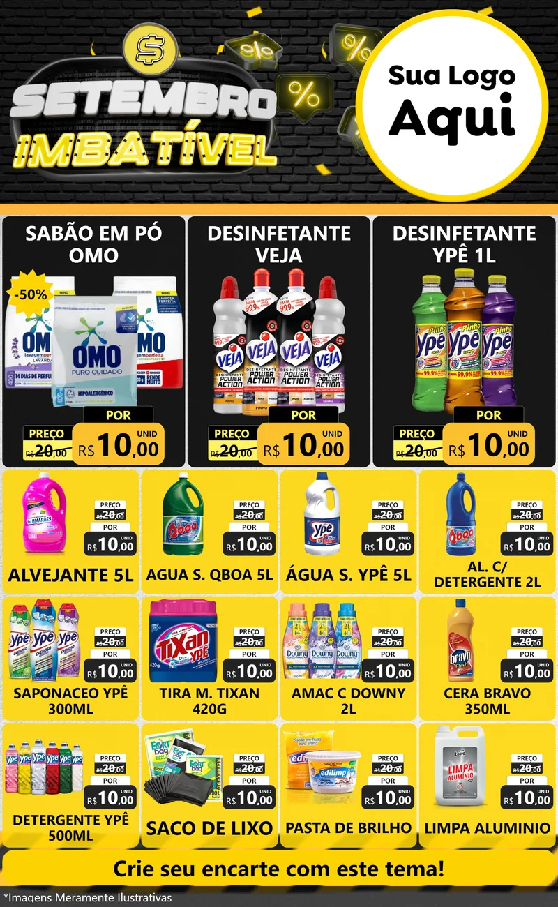 Modelo de Encarte para Encarte Grande com o tema Setembro Imbatível para Produtos de Limpeza