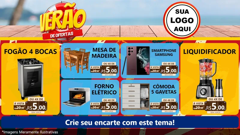 Modelo de TV para TV Horizontal com o tema Verão de Ofertas para Móveis e Eletro
