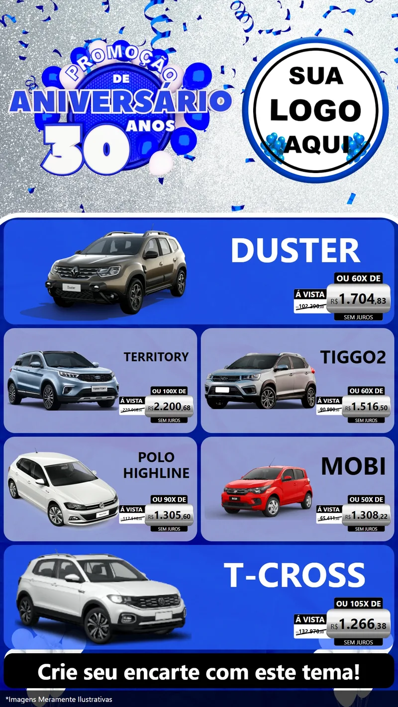 Modelo de TV para TV Vertical com o tema Promoção de Aniversário - 30 Anos para Concessionaria de Carros