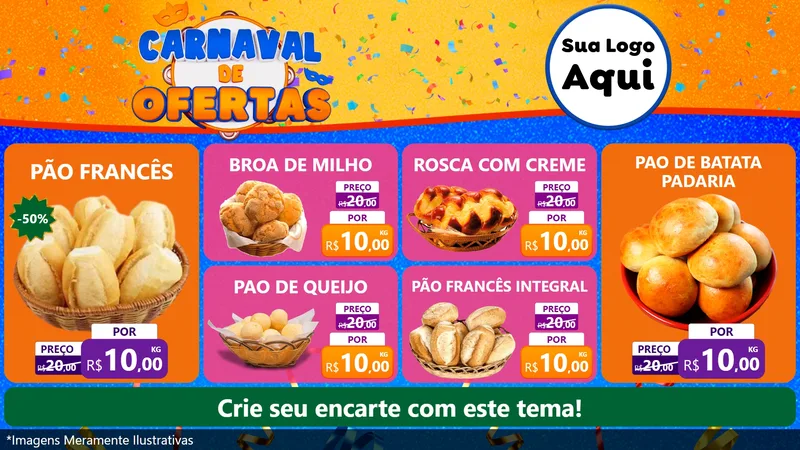 Modelo de TV para TV Horizontal com o tema Carnaval de Ofertas para Padaria