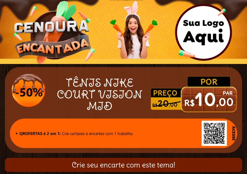 Modelo de Cartaz para Cartaz A4 Horizontal com o tema Cenoura Encantada - Páscoa para Calçados
