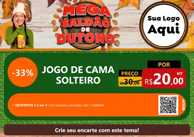 Modelo de Cartaz para Cartaz A4 Horizontal com o tema Mega Saldão de Outono para Cama, Mesa e Banho