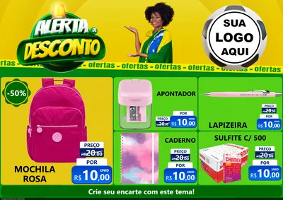 Modelo de Encarte para Encarte A4 Horizontal com o tema Alerta de Desconto para Papelaria
