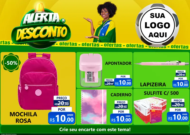 Modelo de Encarte para Encarte A4 Horizontal com o tema Alerta de Desconto para Papelaria