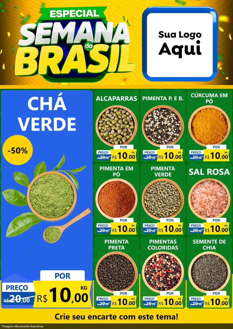 Modelo de Encarte para Encarte A4 Vertical com o tema Especial Semana do Brasil para Produtos Naturais
