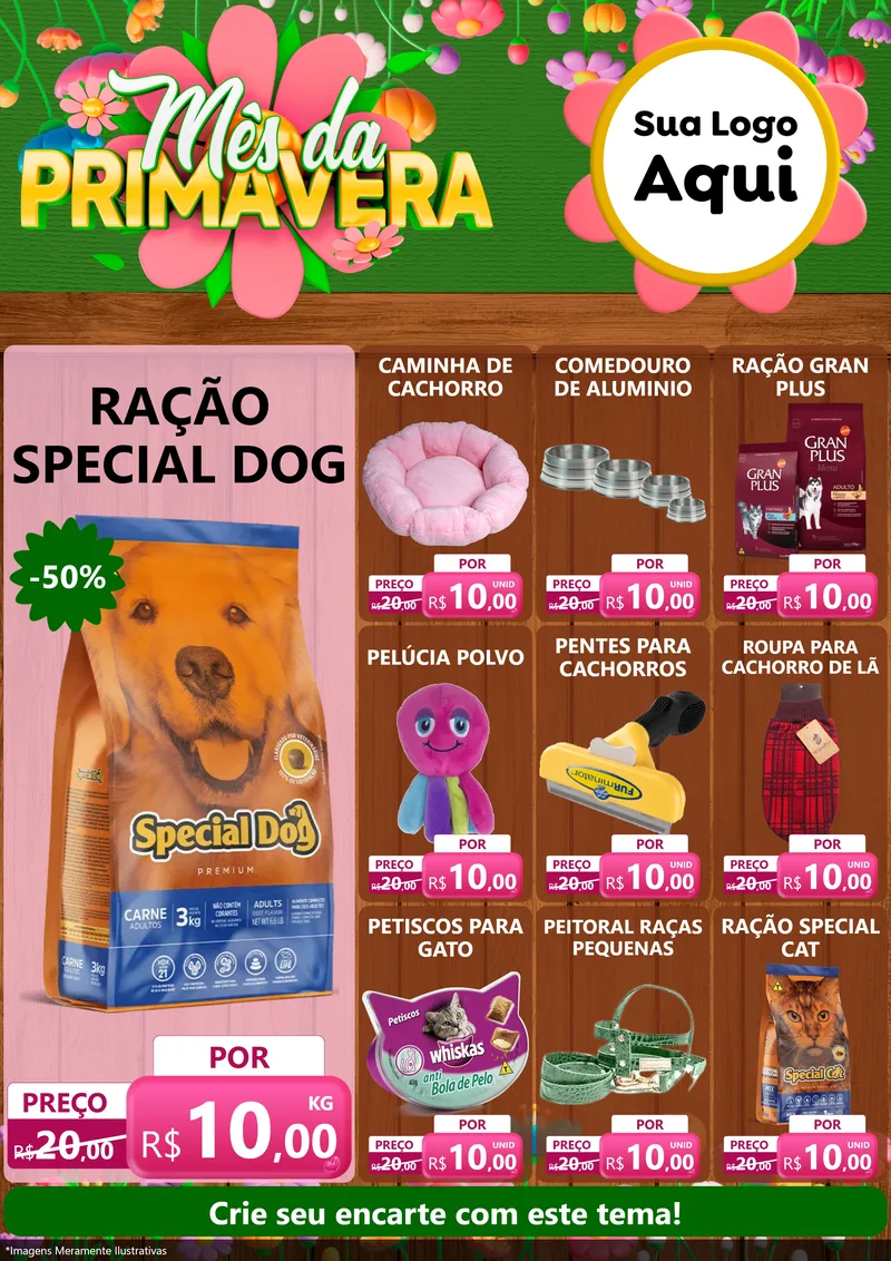Modelo de Encarte para Encarte A4 Vertical com o tema Mês da Primavera para Pet Shop