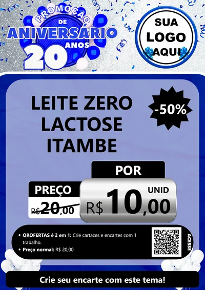 Modelo de Cartaz para Cartaz A4 Vertical com o tema Promoção de Aniversário - 20 Anos para Frios e Laticínios