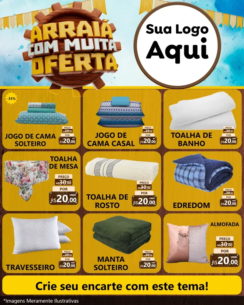 Modelo de Rede Social para Feed Instagram com o tema Ofertas de São João - Junina para Cama, Mesa e Banho
