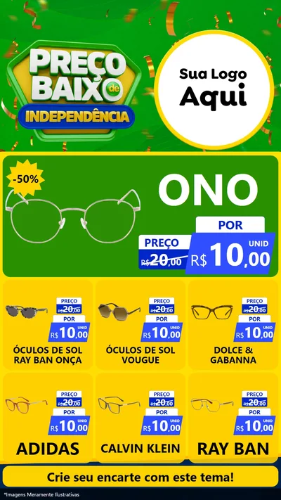 Modelo de Rede Social para Stories com o tema Preço Baixo de Independência para Óticas