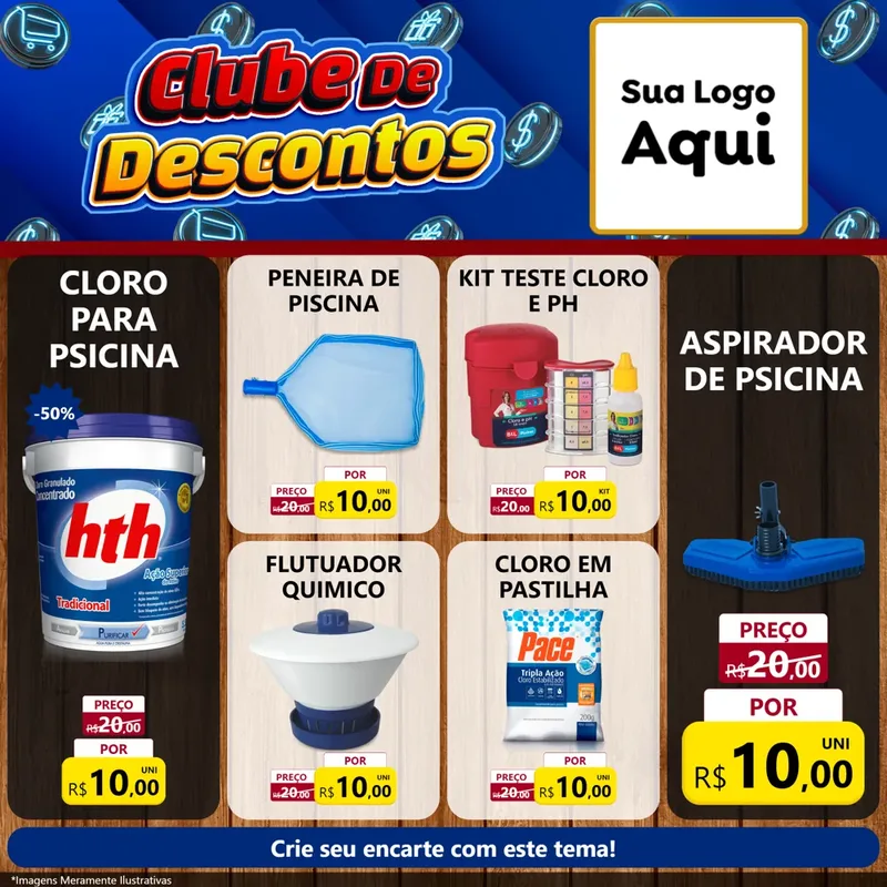 Modelo de Rede Social para Feed Facebook com o tema Clube de Descontos para Produtos para Piscina