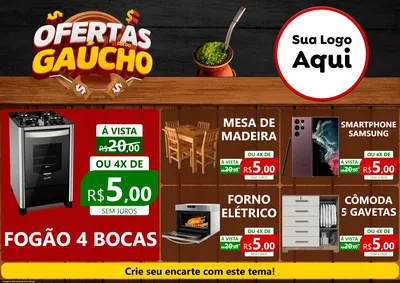 Modelo de Encarte para Encarte A4 Horizontal com o tema Ofertas Dia do Gaúcho para Móveis e Eletro