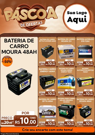 Modelo de Encarte para Encarte A4 Vertical com o tema Páscoa de Ofertas para Baterias Elétricas