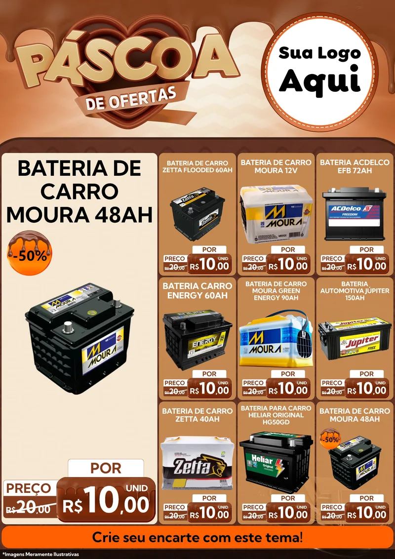 Modelo de Encarte para Encarte A4 Vertical com o tema Páscoa de Ofertas para Baterias Elétricas