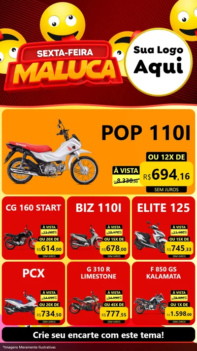 Modelo de Rede Social para Stories com o tema Sexta-feira Maluca para Concessionaria de Motos