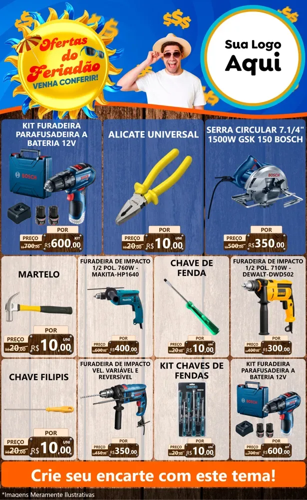 Modelo de Encarte para Encarte Grande com o tema Ofertas do Feriadão para Maquinas e Ferramentas