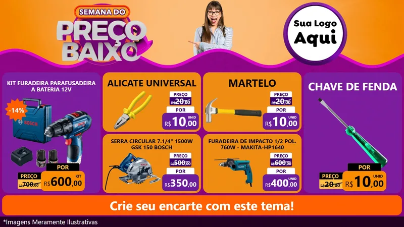 Modelo de TV para TV Horizontal com o tema Semana do Preço Baixo para Maquinas e Ferramentas