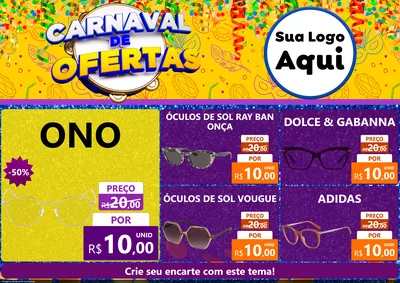 Modelo de Encarte para Encarte A4 Horizontal com o tema Carnaval de Ofertas para Óticas